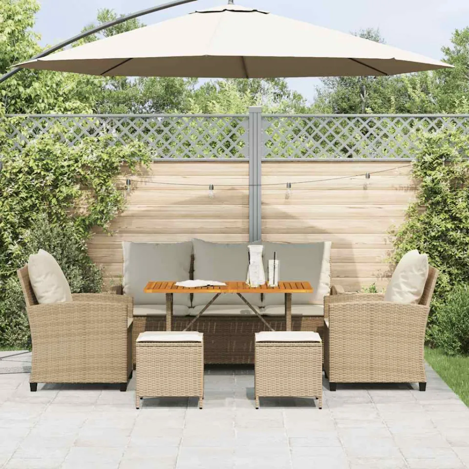 vidaXL 6-delige Loungeset met kussens poly rattan beige, foto 3