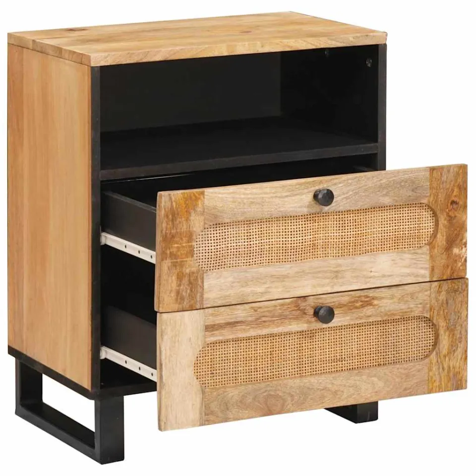 vidaXL Nachtkastje met lade Naturel 50 x 33 x 62 cm Massief Mango Hout, foto 2