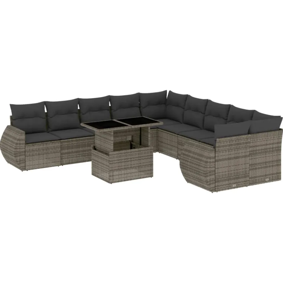 vidaXL 11-delige Loungeset met kussens poly rattan grijs, foto 3