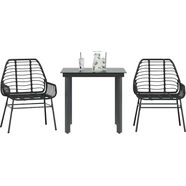 vidaXL 3-delige Tuinset poly rattan glas zwart