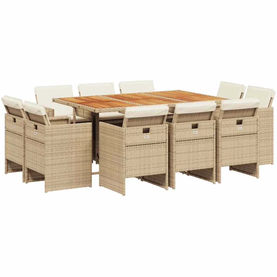 vidaXL 11-delige Tuinset met kussens poly rattan beige