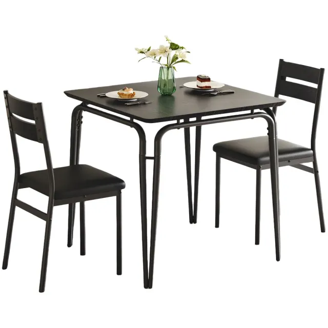 Happiq Eettafelset voor 2 - Voor Kleine Ruimtes, Appartement - Vierkante Keukentafel met 2 Stoelen - Rustiek Bruin - Zwart Black