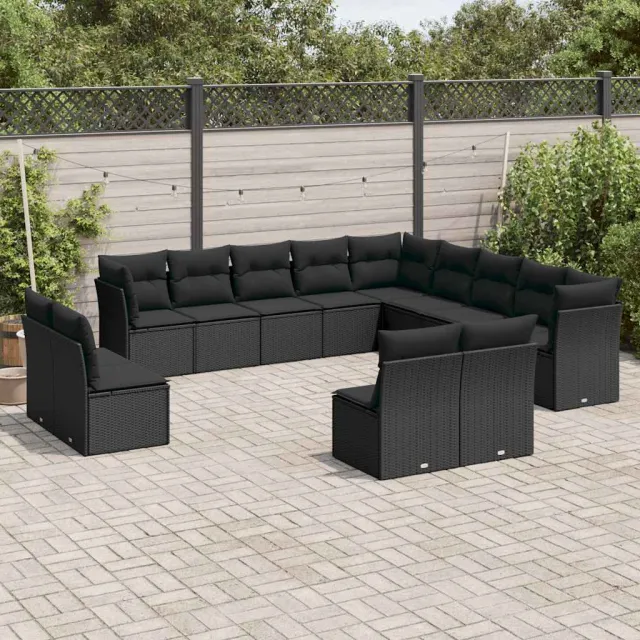 vidaXL 13-delige Loungeset met kussens poly rattan zwart, foto 2