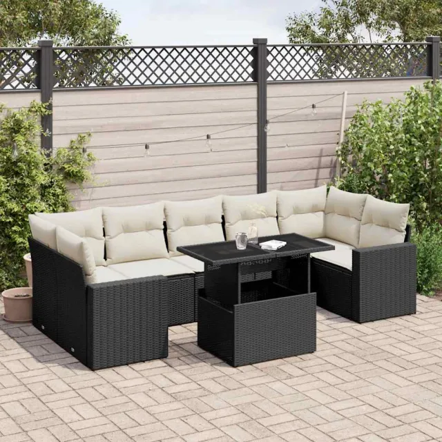 vidaXL 8-delige Loungeset met kussens poly rattan zwart, foto 2