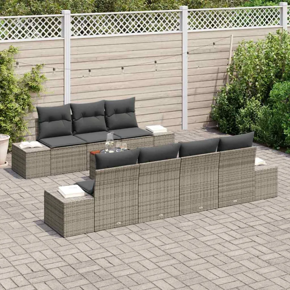 vidaXL Tuinbankenset 8 st Grijs poly rattan, foto 3