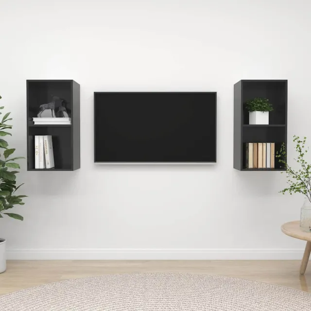 vidaXL Tv-wandmeubelen 2 st bewerkt hout hoogglans grijs, foto 2