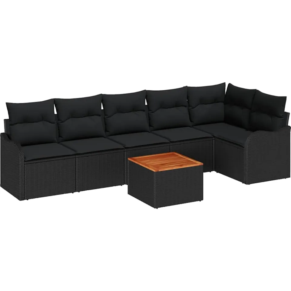 vidaXL Tuinbankenset 7 st Zwart poly rattan