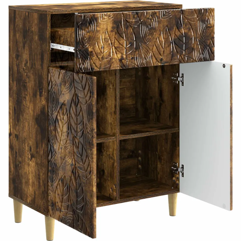 vidaXL Dressoir Gerookt eiken 66 x 34,5 x 90 cm Bewerkt hout, foto 4