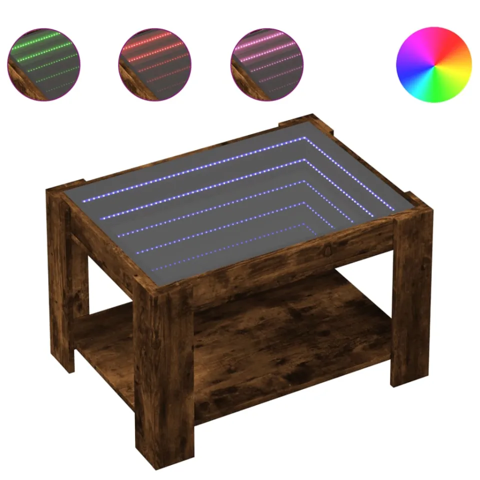 vidaXL Salontafel met LED 73x53x45 cm bewerkt hout gerookt eikenkleur, foto 3