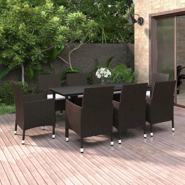 vidaXL 9-delige Tuinset met kussens poly rattan en glas bruin, foto 2