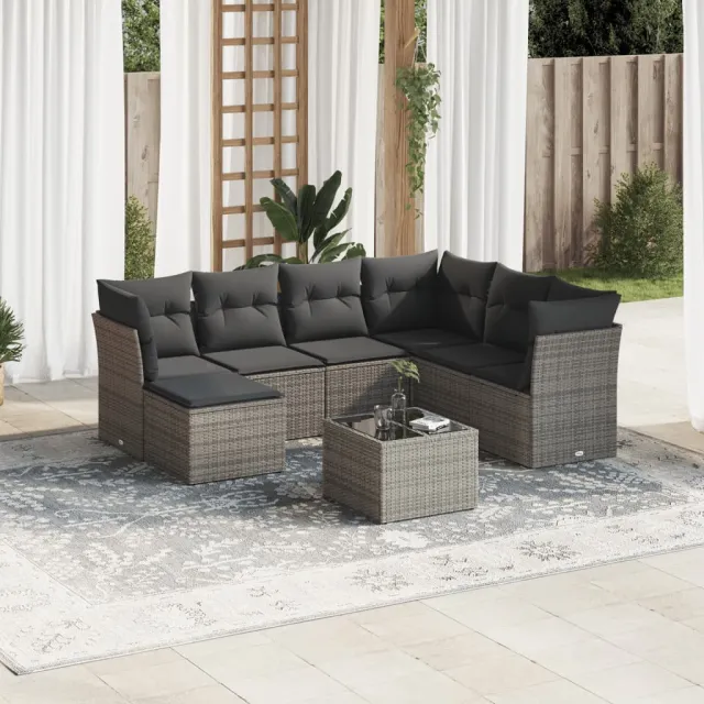 vidaXL 8-delige Loungeset met kussens poly rattan grijs, foto 2
