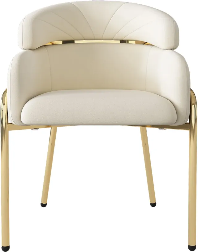 Merax Eetkamerstoel - eenpersoons - lichte luxe - woonkamer - slaapkamer - loungestoel met vier metalen poten - fluweel -beige