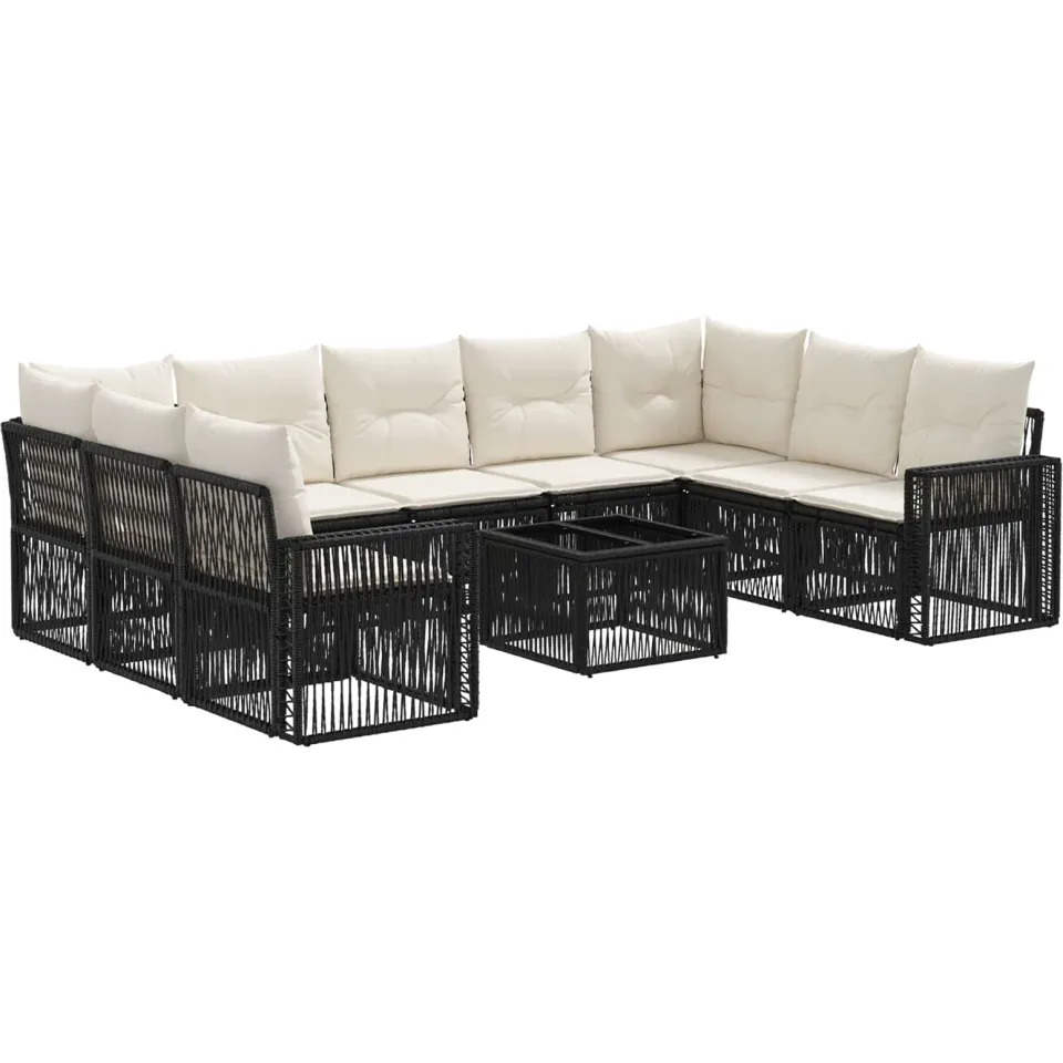 vidaXL Tuinbankenset 10 st Zwart en Cream Wit poly rattan, foto 3