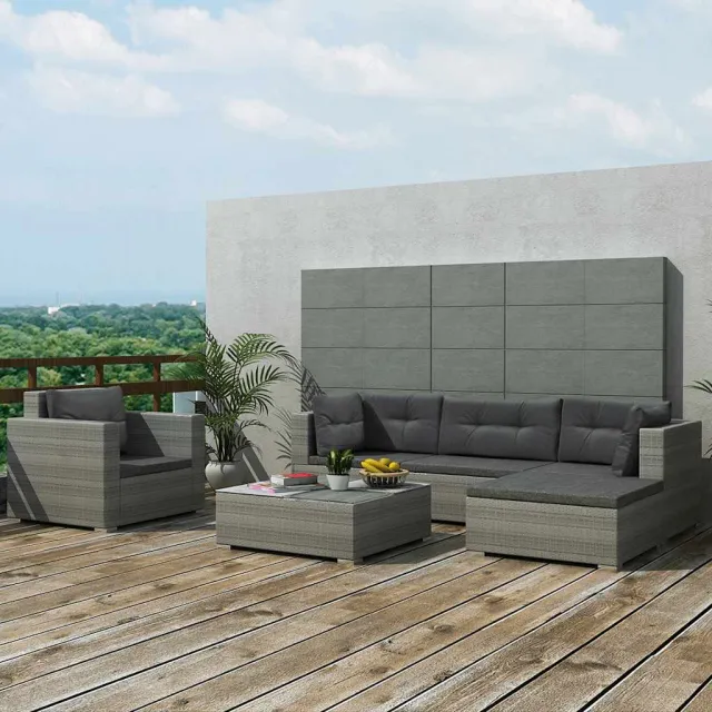 vidaXL 6-delige Loungeset met kussens poly rattan grijs, foto 2