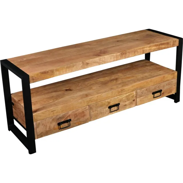 Homelounge TV Meubel Mangohout 150 cm – Massief Hout – 3 Lades & 1 Open Vak – Industrieel TV Kast – TV Meubel Woonkamer – 150x45x60 cm Bruin