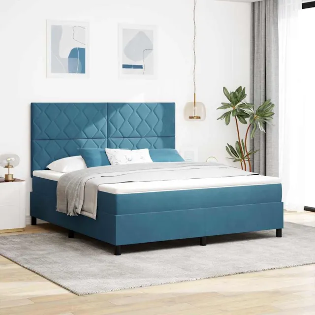 vidaXL LED Box Spring Bed Donkerblauw 180 x 200 cm Fluweel
