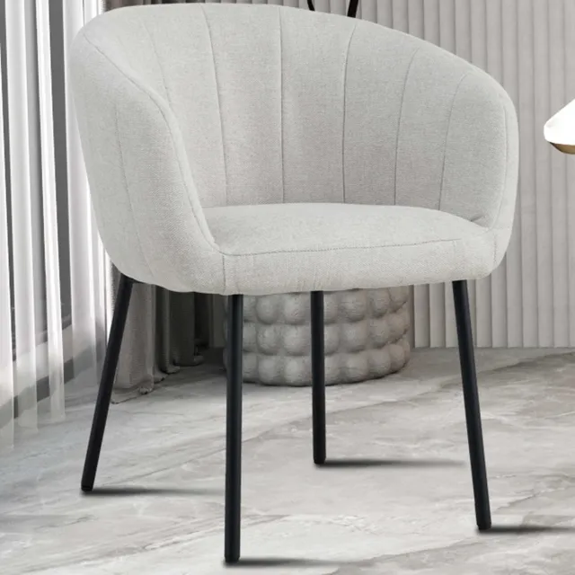 Rousseau Eetkamerstoel Sevilla Beige – Met Armleuningen – Stoffen Bekleding – Zwarte Metalen Poten – Per Stuk