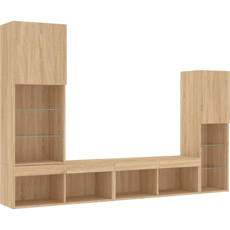 vidaXL 4-delige Tv-wandmeubelset met LED bewerkt hout sonoma eiken Bruin