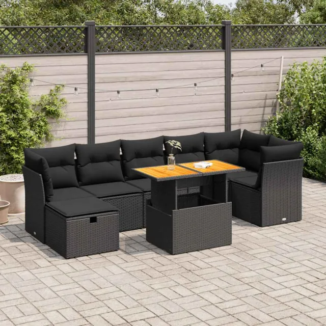 vidaXL 8-delige Loungeset met kussens poly rattan acacia zwart, foto 2