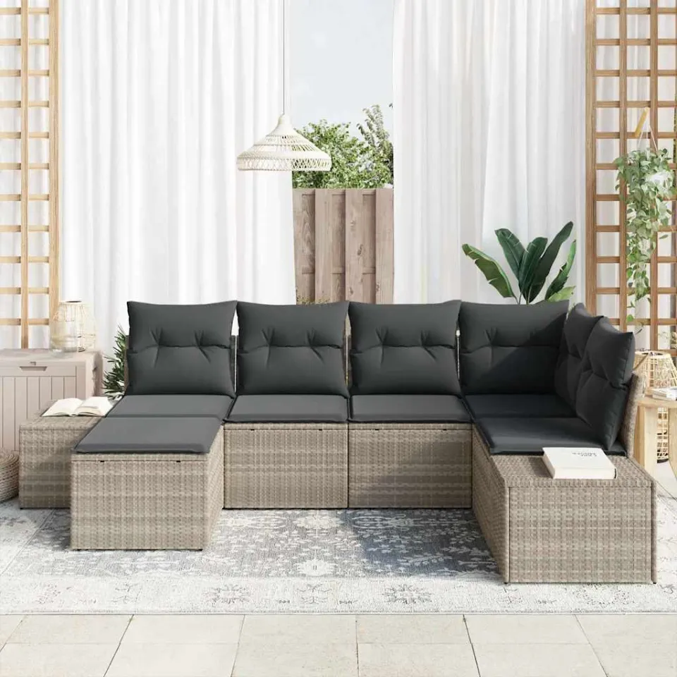 vidaXL Tuin Sofa Set 6 st Lichtgrijs poly rattan, foto 3