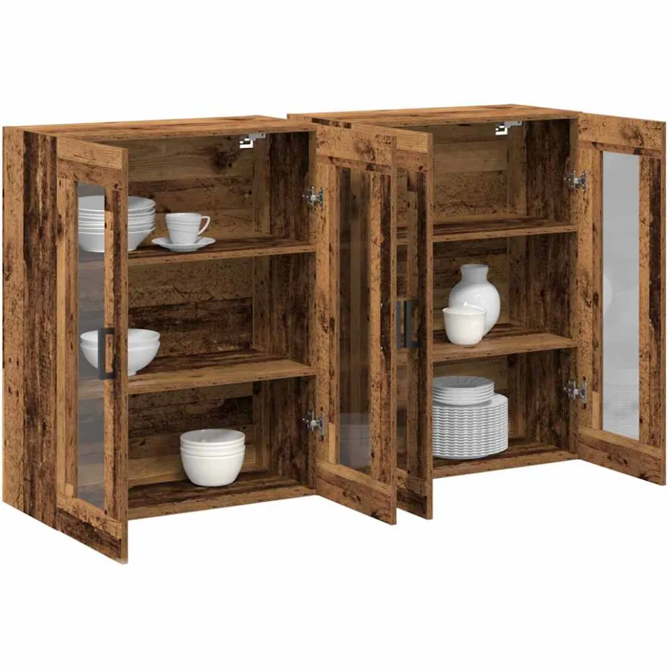 vidaXL Wandkasten 2 st Oud Hout 69,5 x 34 x 90 cm Bewerkt hout Bruin