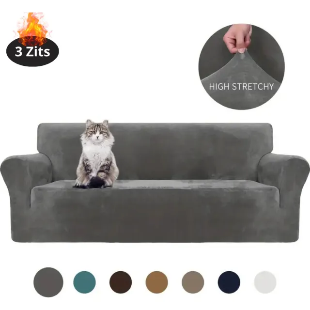 Nivard Bankhoes - Bankbeschermer - Stretch - Sofa Cover - Fluweel - Grijs - 3 Zits