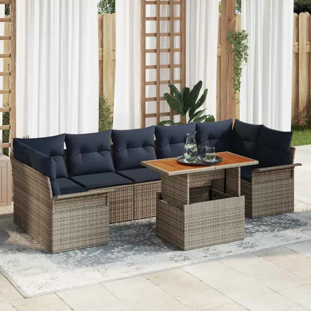 vidaXL Tuin Sofa Set 8 st Grijs en Marineblauw poly rattan