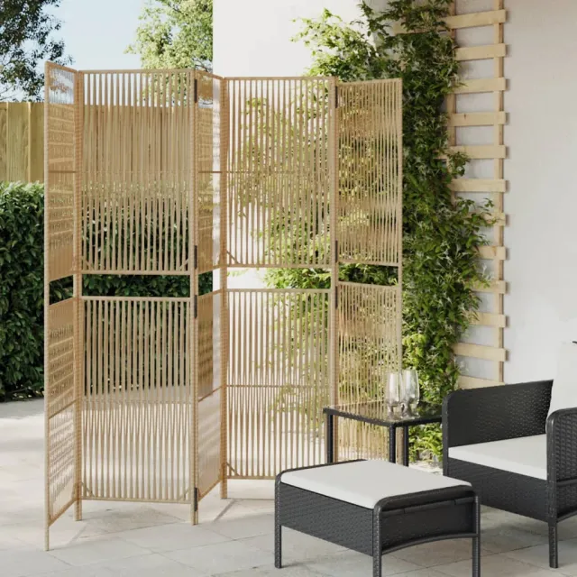 vidaXL Kamerscherm 6 panelen poly rattan beige, foto 2