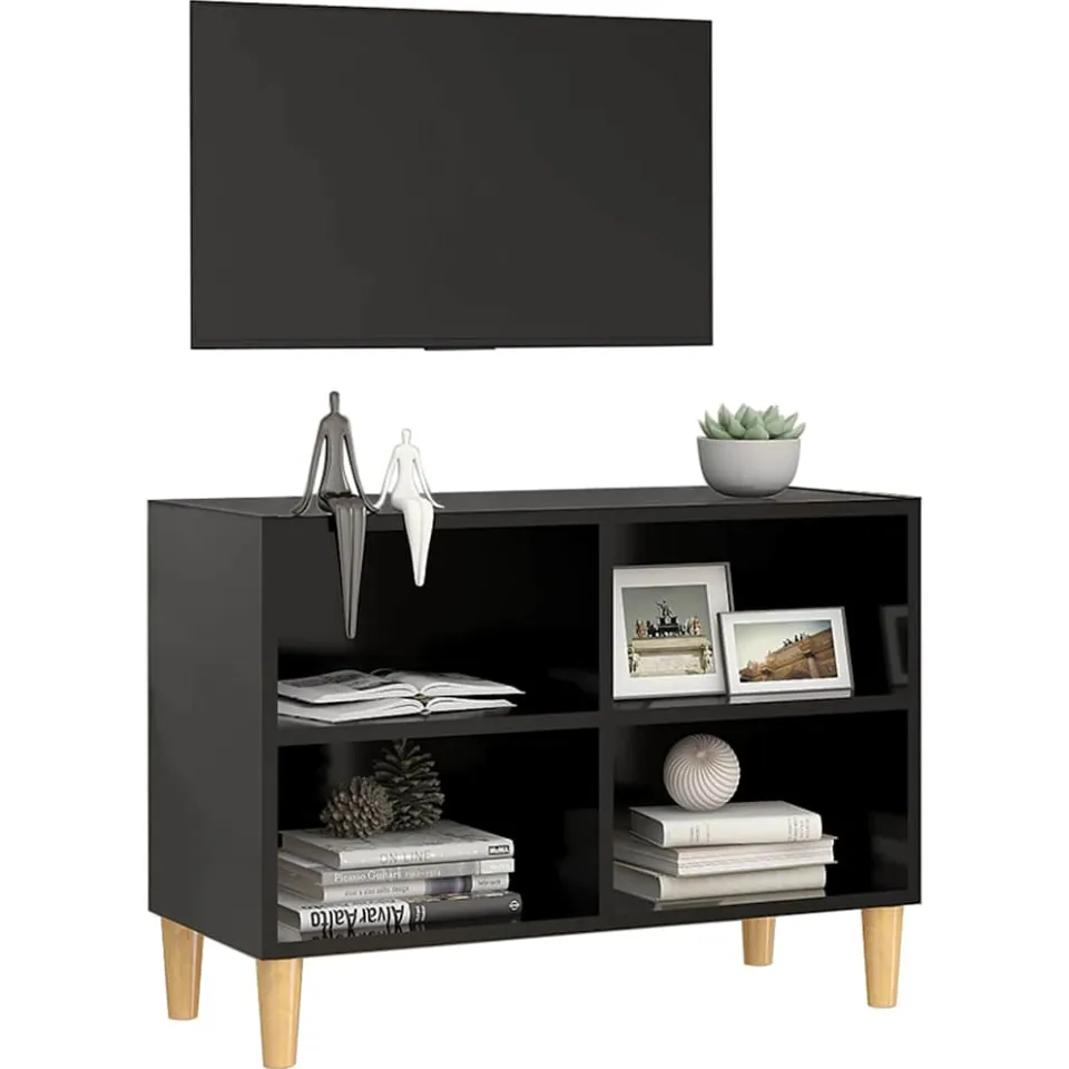vidaXL Tv-meubel met massief houten poten 69,5x30x50 cm zwart