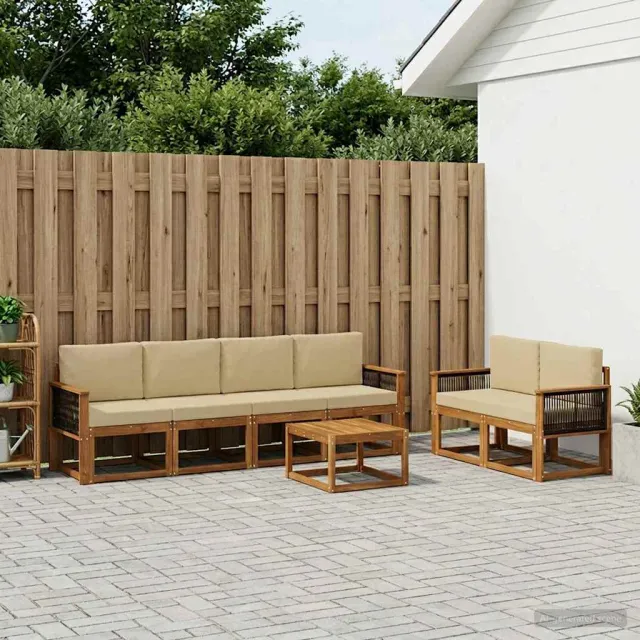 vidaXL Buiten bankenset 6 st 6-zits Natuurlijk en Beige