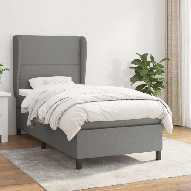 vidaXL Boxspring met matras stof donkergrijs 100x200 cm grijs