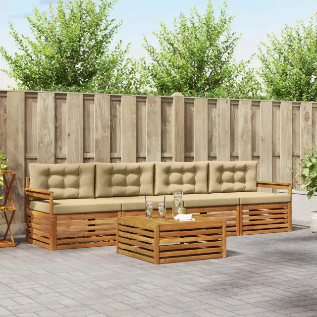 vidaXL Buiten bankenset 5 st 4-zits Natuurlijk en Beige