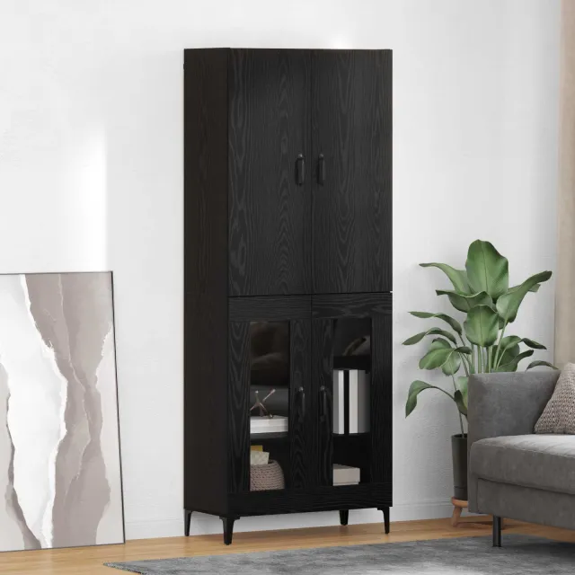 vidaXL Highboard Zwart Eiken 69,5 x 34 x 180 cm Bewerkt hout