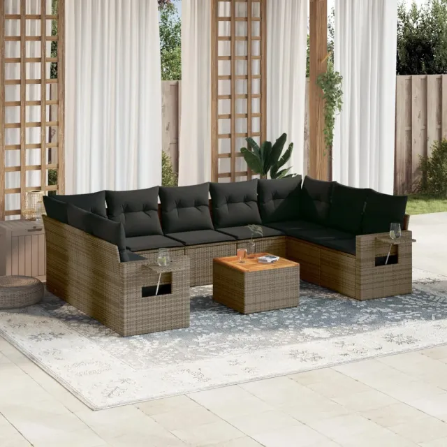 vidaXL 10-delige Loungeset met kussens poly rattan grijs, foto 2