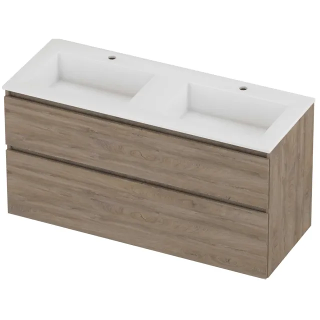 Proline Aristo Badmeubelset Polystone Elegant 2 Gaten 120x46x62 cm Glans Wit Raw Oak Eiken