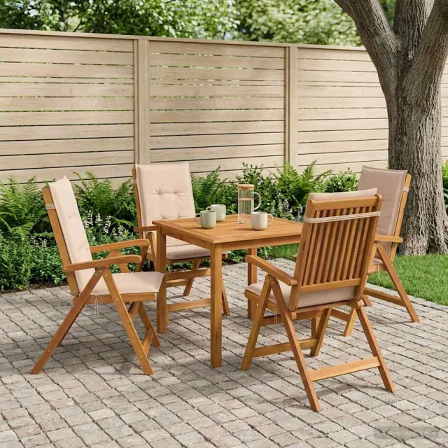 vidaXL 5-delige tuin eetset 4-zits Beige Massief Acaciahout, foto 2