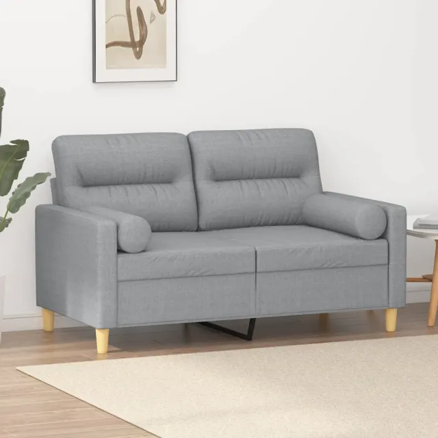 vidaXL Tweezitsbank met sierkussens 120 cm stof lichtgrijs