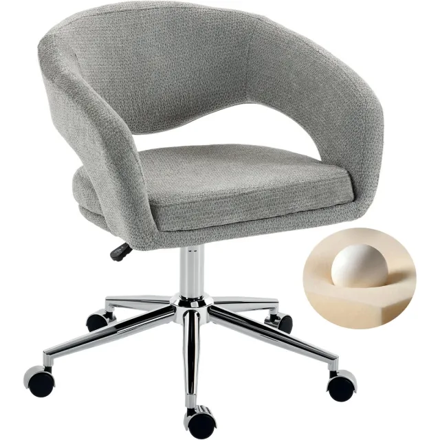 TEKROA Bureaustoel - Ergonomische Bureaustoel - In Hoogte Verstelbaar - Chenille Stof - Draaibaar - Gebogen Rugleuning - Grijs