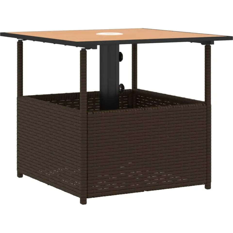 vidaXL Tuintafel met parasolgat 55x55x46,5 cm poly rattan bruin, foto 4
