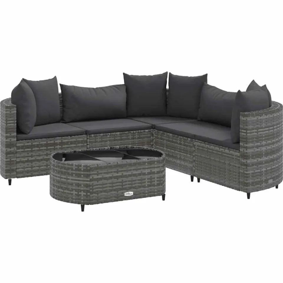 vidaXL 6-delige Loungeset met kussens poly rattan grijs, foto 3