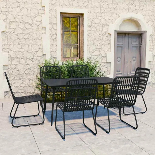 vidaXL 7-delige Tuinset poly rattan en glas zwart, foto 2