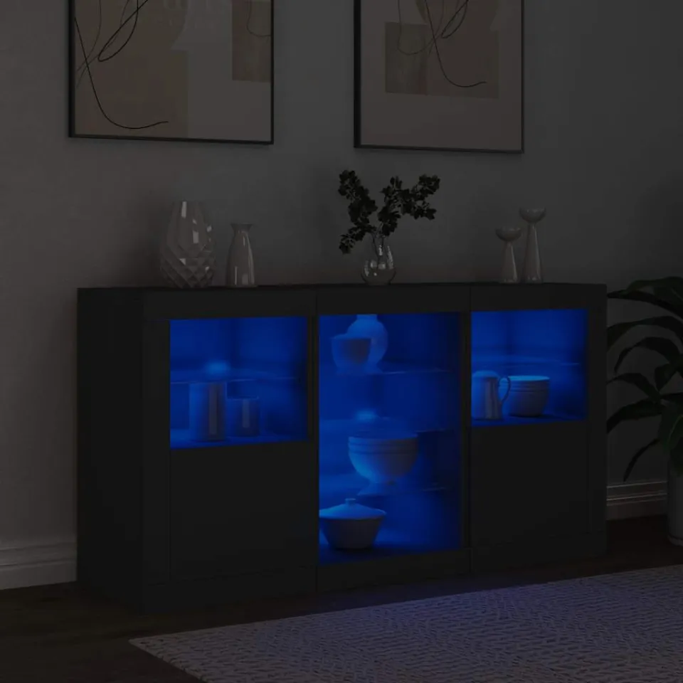vidaXL Dressoir met LED-verlichting 123x37x67 cm zwart, foto 4