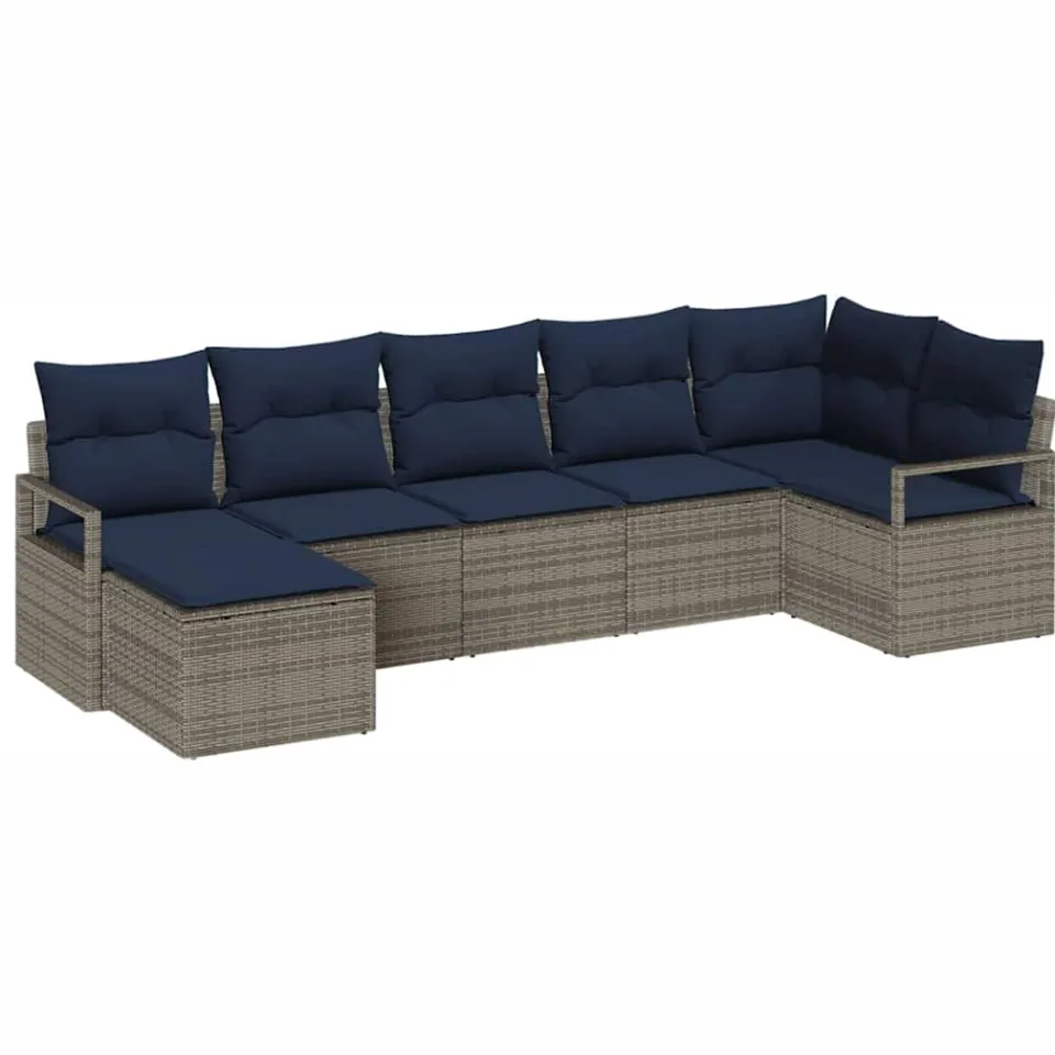 vidaXL Bankstel 7 st Grijs poly rattan