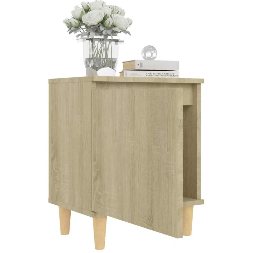vidaXL Nachtkastje met houten poten 40x30x50 cm sonoma eikenkleurig Bruin