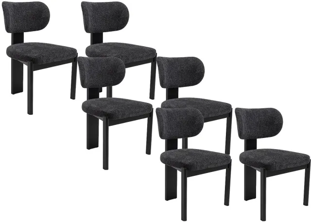 Vente-unique Set van 6 stoelen van boucléstof en rubberhout - Zwart - WILANA
