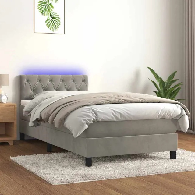 vidaXL Boxspring met matras en LED fluweel lichtgrijs 100x200 cm