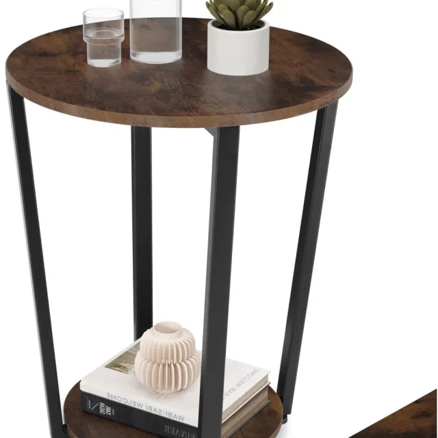 Tectake Bijzettafel - Sidetable - industrial dark Donkerbruin - Rustiek