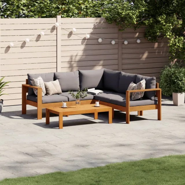 vidaXL 4-delige Loungeset met kussens massief acaciahout crème, foto 2