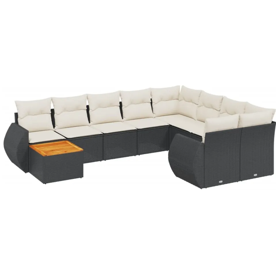 vidaXL 10-delige Loungeset met kussens poly rattan zwart, foto 3