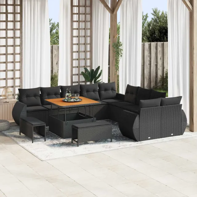 vidaXL Tuinbankenset 13 st Zwart poly rattan